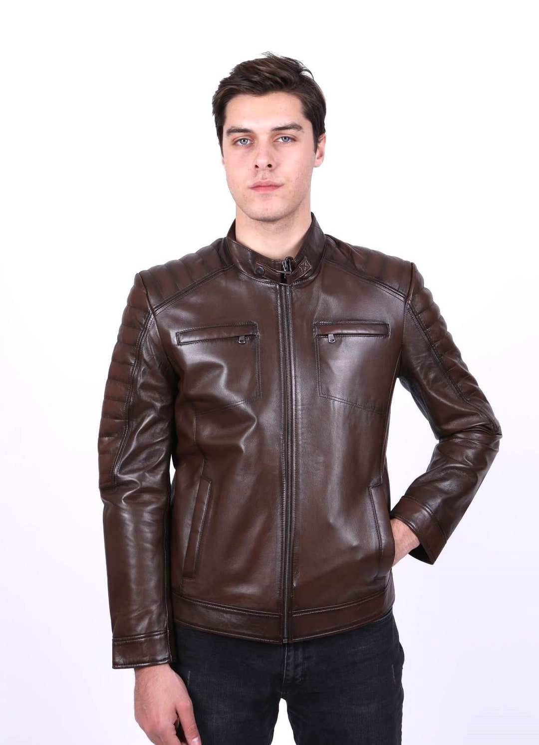 Men Leather Jacket Brown Leather Jacket Leather Jacket Etsy