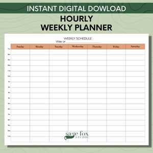 Stündlicher Wochenplaner, Woche auf einen Blick, Wochenzeitplan, Sonntag - Montag 7 - 23 Uhr, Sofortiger Digitaler Download - LACHS