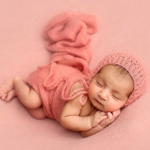 Knit wrap bonnet toy set for Newborn Photographer,Newborn swaddle Photo Props ,Baby Knitted hat,Mohair swaddle hat toy set,baby photo prop