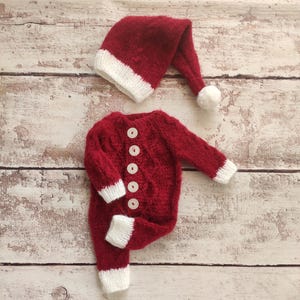 Newborn Baby Christmas Bonnet Outfit Set, Newborn Baby Girl and Boy first Christmas Santa Claus Costume Photo Prop,Baby Elf Hat and Romper