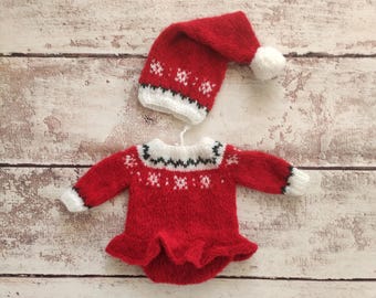 Newborn Baby Girl Christmas Outfit Photo Prop – Red Santa Dress and Hat for Photo Shoots,0–3 Months baby girl first Christmas Outfit