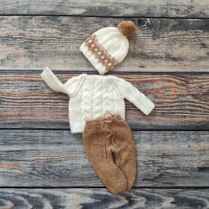 Newborn pants,sweater and hat photography prop, Christmas Outfit,baby santa outfits photo shoot,baby knit toruser,newborn Christmas set