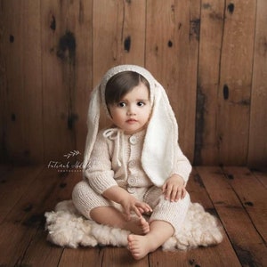 Knitted Sitter Baby Bunny Bonnet Outfit Set,Baby Girl and Boy Easter Photo Prop,Baby Bunny Hat and Romper costume,Easter photo prop outfit