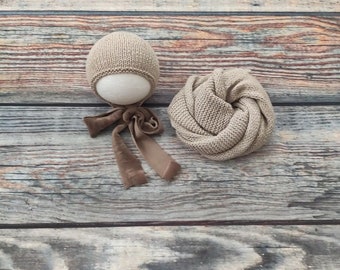 Newborn Cotton Knit Wrap Set: Handmade Baby Photography Props