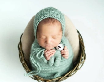 Long wrap bonnet jouet oreiller nouveau-né photo accessoire, emmaillotage ensemble photographie de bébé, bonnet pour nouveau-né, bonnet de bébé, séance photo nouveau-né, cadeau nouveau-né