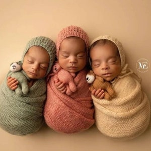 Stretch knit swaddle wrap cap toy pillow set,Newborn Photo prop,Newborn bonnet,Newborn knit wrap ,baby Photography props ,baby bonnet,