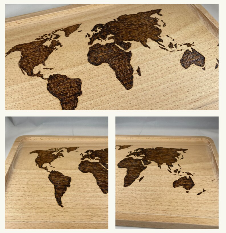 World Map Wood Burned Rolling Tray Pyrography Wood Burning - Etsy