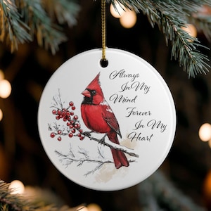 Ceramic Ornament, Red Cardinal Christmas Decor, Holiday Tree Decoration Gift, Festive Ornament for Xmas Tree, Winter Bird Ornament