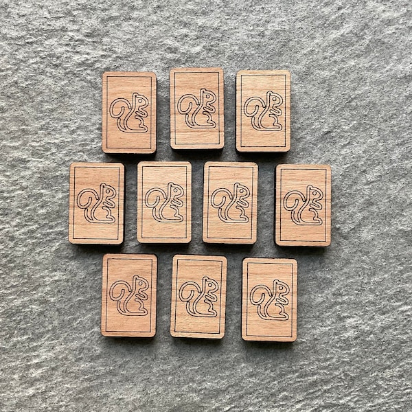 10x Squirrel Tokens 20mm x 30mm Cherry Wood