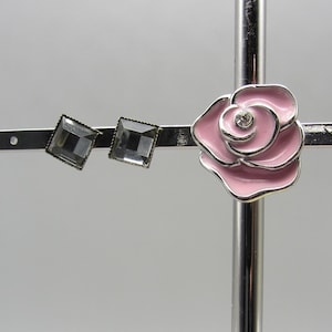 Vintage silver tone and cut glass square stone with a decorative edge, pierced  earrings, simple yet elegant.