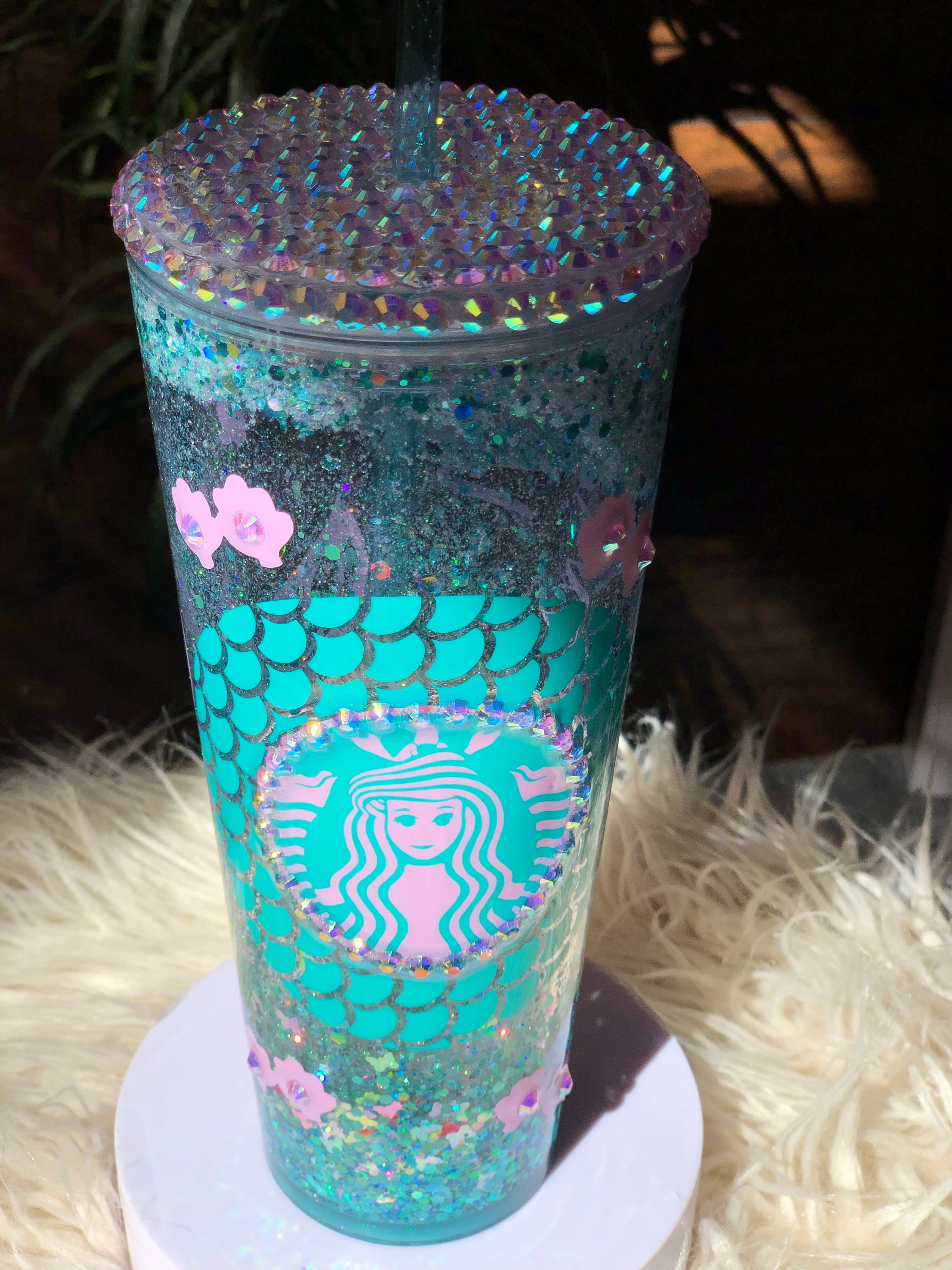 Mermaid Tumbler With Lid And Straw Double Walled Plastic - Temu