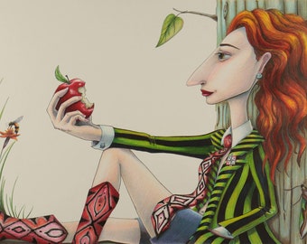 Fine Art Giclée prints- All about Eve. Adam & Eve, Forbidden fruit, Gift for friend.