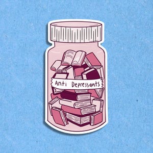 Books in a Bottle Antidepressants Sticker | Kindle Stickers, Book Stickers, Reading Lover, Bookish Stickers