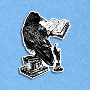 Raven Reading Book Sticker | Ideal Gift for Book Lovers, Reading Lover, Bookish Sticker, Kindle Sticker