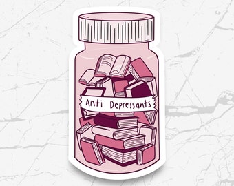 Adesivo antidepressivi / Regalo ideale per gli amanti dei libri, Amante della lettura, Adesivo libresco, Adesivo Kindle, Lettore di oscenità, Merch di libri