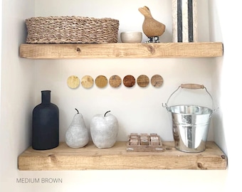 Rustic Floating Shelf, Handmade, Solid Wood  Wax Finish, Fixings Included, 15cm Deep