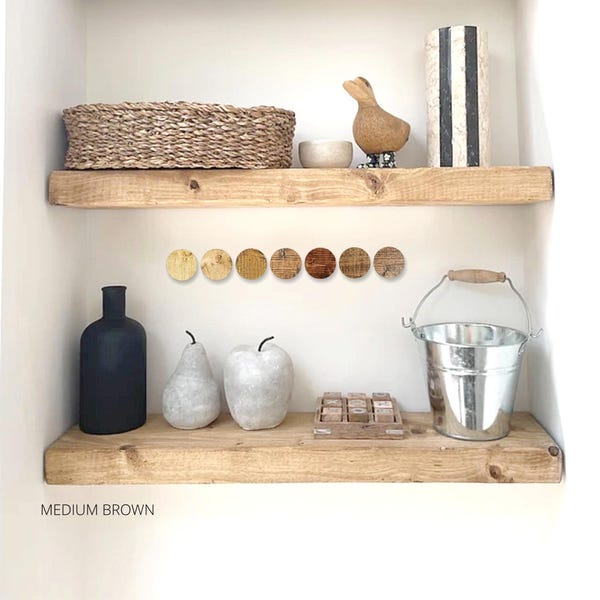 Rustic Floating Shelf, Handmade, Solid Wood  Wax Finish, Fixings Included, 15cm Deep