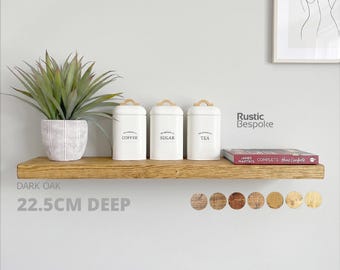 Rustic Solid Wood Floating Shelf: Wax Finish, Fixings Included, 22.5cm Deep