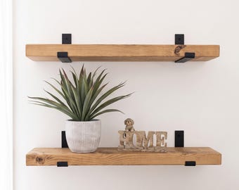 Handmade Rustic Shelf: Wax Finish, Heavy Duty Steel Brackets
