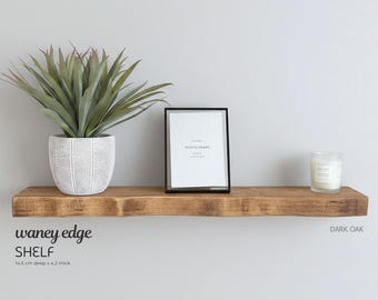 Rustic Floating Shelf, Handmade Solid Wood, Waney Edge, Wax Finish, Fixings Included, 15cm Deep