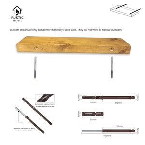 Rustic Floating Shelves , handmade , Floating shelf 15cm deep, 4.5cm thick, fixings included, wax finish, image 9