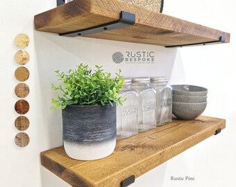 Rustic Shelf Made From Reclaimed Scaffolding Boards, 22.5cm Deep, 3.5cm Thick, 8 Wax Finishes, Heavy Duty Brackets And Fixings Included