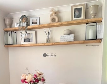 Rustic Floating Shelf, Handmade Solid Wood, Live Edge, Wax Finish, Fixings Included, 15cm Deep