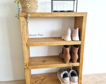 Rustic Reclaimed Wood 3-Tier Shoe Bench: Hallway Entryway Organizer