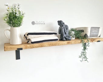 Rustic Reclaimed Wood Shelf: Heavy Duty Brackets, 22.5cm Deep