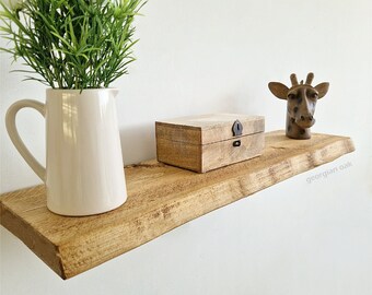 Floating Shelf made from reclaimed wood : Waney Edge, Wax Finish