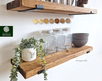 Rustic Shelf Made From Reclaimed Scaffolding Boards, 22.5cm Deep, 3.5cm Thick, 8 Wax Finishes, Heavy Duty Brackets And Fixings Included