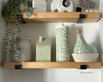 Rustic Shelf Handmade, Solid Wood with Steel Brackets, 15cm Deep
