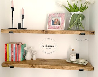 Rustic Reclaimed Wood Shelf: Heavy Duty Brackets, 22.5cm Deep