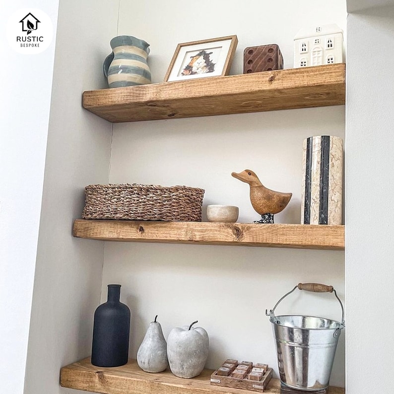 Rustic Floating Shelf handmade from solid wood, Floating shelf 15cm deep, 4.5cm thick, fixings included, wax finish image 2