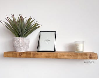 Floating Rustic  Shelf, Handmade Solid Wood, Live Edge, Wax Finish, Fixings Included, 15cm Deep