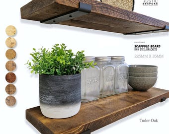 Rustic Reclaimed Wood Shelf: Heavy Duty Brackets, 22.5cm Deep