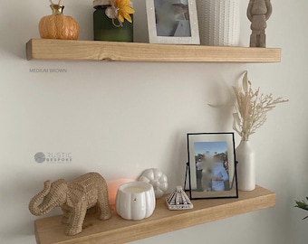 Floating Rustic Shelf, Handmade, Solid Wood  Wax Finish, Fixings Included, 15cm Deep