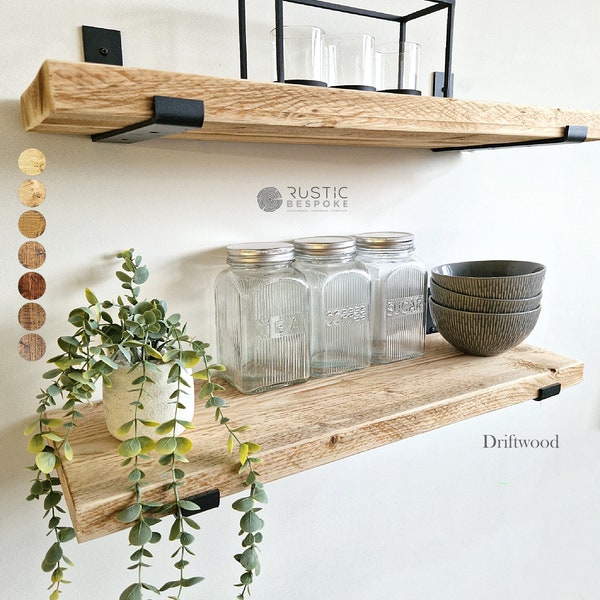 Rustic Shelf Made From Reclaimed Scaffolding Boards, 22.5cm Deep, 3.5cm Thick, 8 Wax Finishes, Heavy Duty Brackets And Fixings Included