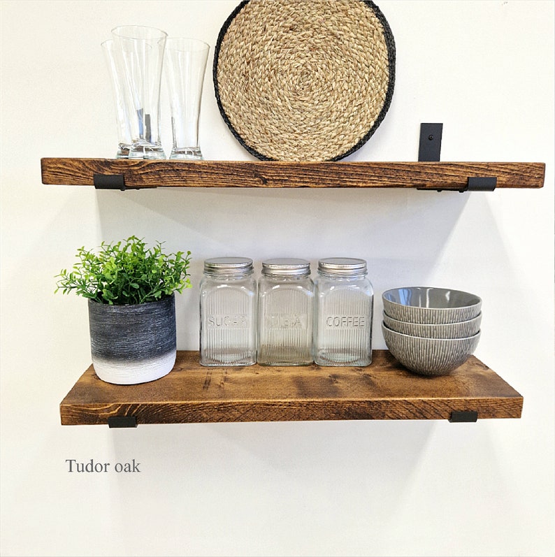 Rustic Shelf Made From Reclaimed Scaffolding Boards, 22.5cm Deep, 3.5cm Thick, 8 Wax Finishes, Heavy Duty Brackets And Fixings Included image 3