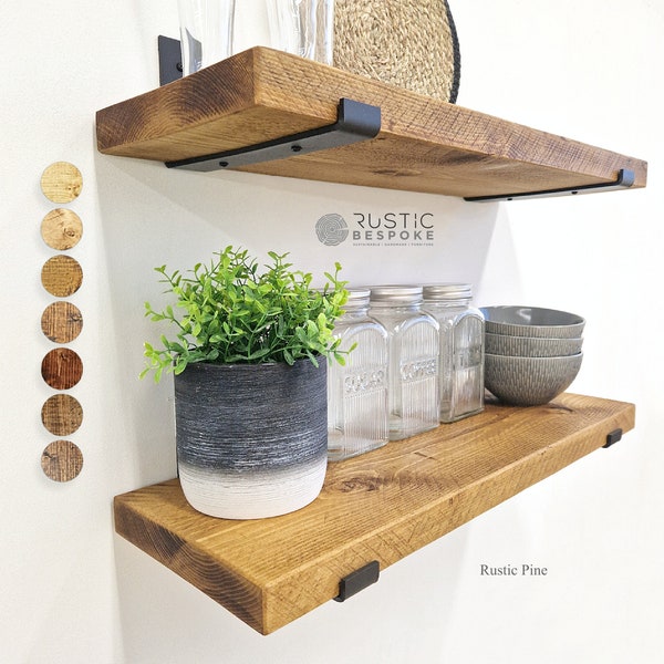 Rustic Shelf Made From Reclaimed Scaffolding Boards, 22.5cm Deep, 3.5cm Thick, 8 Wax Finishes, Heavy Duty Brackets And Fixings Included