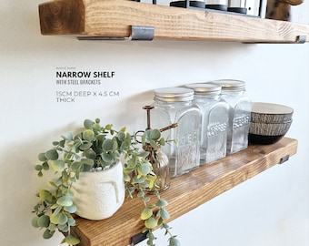 Rustic Pine Shelf: Handmade Solid Wood with Steel Brackets