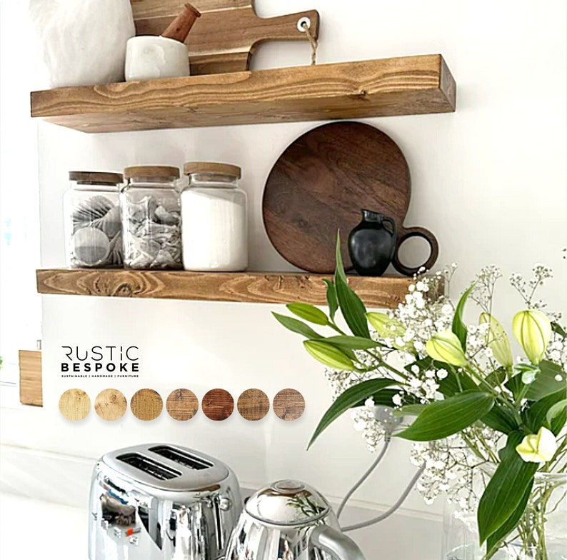 Rustic Floating Shelves , handmade , Floating shelf 15cm deep, 4.5cm thick, fixings included, wax finish, image 1
