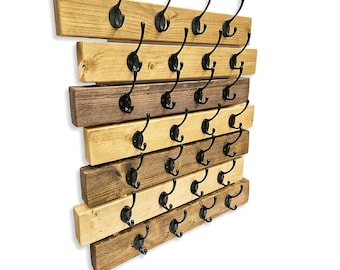 Handmade Rustic Coat Rack: Vintage Black Hooks, Country Cottage Style