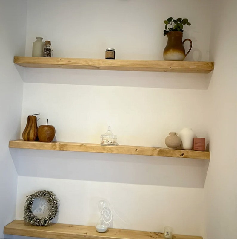 Rustic Floating Shelves , handmade , Floating shelf 15cm deep, 4.5cm thick, fixings included, wax finish, image 6
