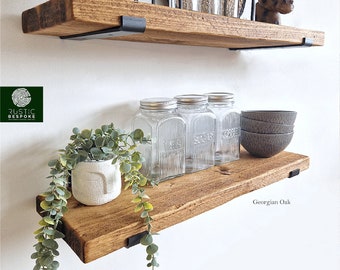 Rustic Shelf Made From Reclaimed Scaffolding Boards, 22.5cm Deep, 3.5cm Thick, 8 Wax Finishes, Heavy Duty Brackets And Fixings Included