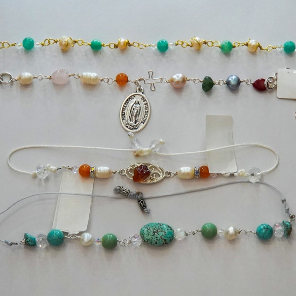 Turquoise Bracelets or Citrine Bracelets with Artistic Wire, Stones, and Cultured Pearls