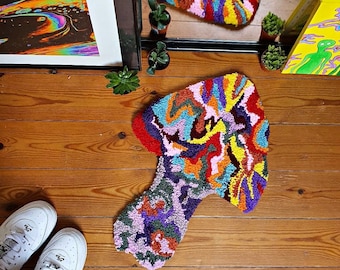Psychedelic Mushroom Art Rug | Unique Tufted Rug | Wall Hanging Decor | Boho Art | 100% Handcrafted & Handmade | Custom Wall Art