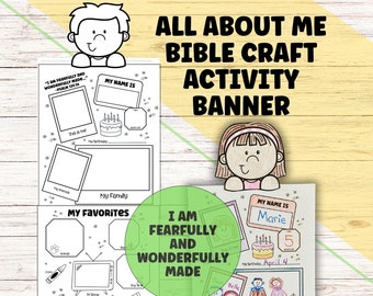 Bannière d'activités créatives sur la Bible, Tout sur moi, Psaume 139:14 Bannière Faits sur moi pour les enfants, coloriage pour la rentrée scolaire pour l'école du dimanche