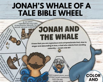 Jonah and the Whale Bible Wheel Craft, Jonah Bible Coloring Craft, Jonah and the Whale Spinner Wheel Coloring Sunday School Lesson Activity