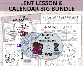 40 Days of Lent Calendar Activities Bundle for Kids, Lent Lesson for Kids, Lent Sunday School Ash Wednesday Craft and Lent Activity Page